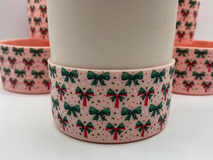 Pink Christmas Bows Tumbler Boot - Silicone Boot- Tumbler Accessories