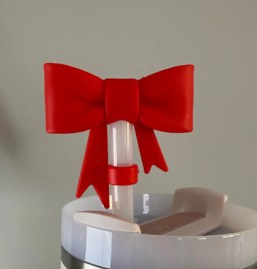 Bow Silicone Straw Topper - choose from red, white, pink, mint - Tumbler Straw Topper