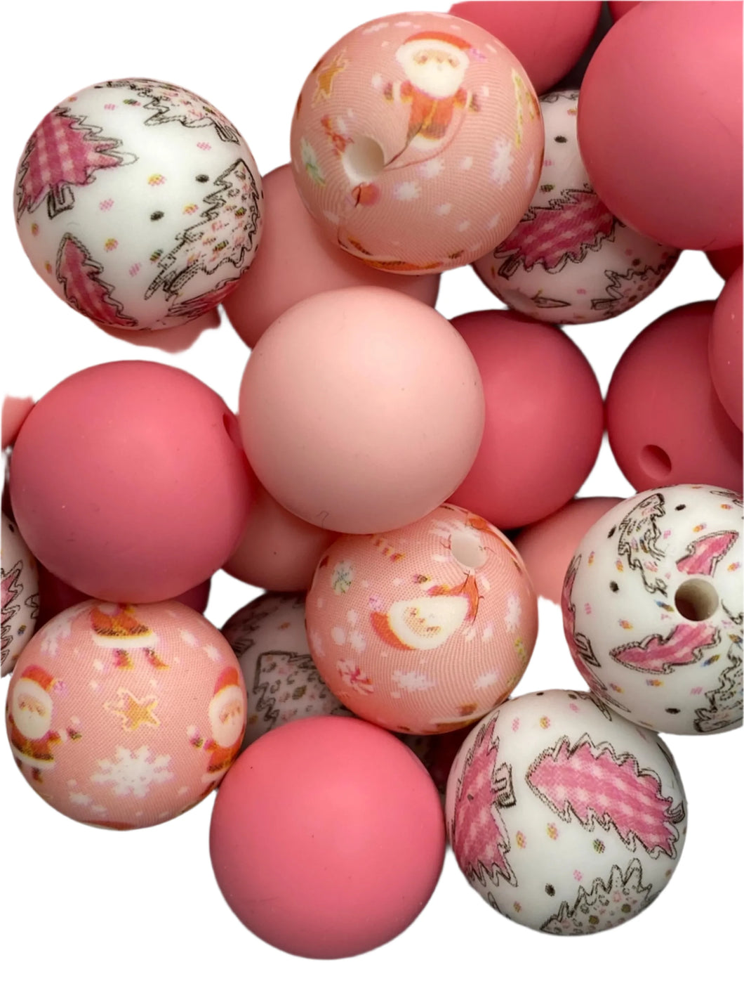 Pink Christmas -Silicone Beads - 15mm - 50 Beads