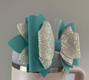 Blue and White Glitter  Bow Straw Topper - Tumbler Straw Topper-