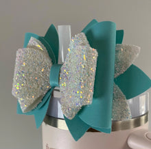 Load image into Gallery viewer, Blue and White Glitter  Bow Straw Topper - Tumbler Straw Topper-
