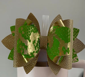 Lime Green and Gold   Bow Straw Topper - Tumbler Straw Topper-