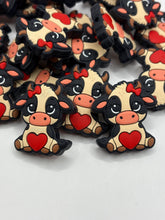 Load image into Gallery viewer, Valentine Cow Silicone Focal Bead Valentine’s Day
