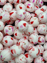 Load image into Gallery viewer, Hearts Print Silicone Beads - 15mm Valentine’s Day
