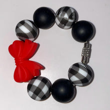 Load image into Gallery viewer, Black Plaid  with Red Bow Beaded Cup Charm - cup handle charm - tumbler charm - accessories
