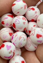 Load image into Gallery viewer, Hearts Print Silicone Beads - 15mm Valentine’s Day
