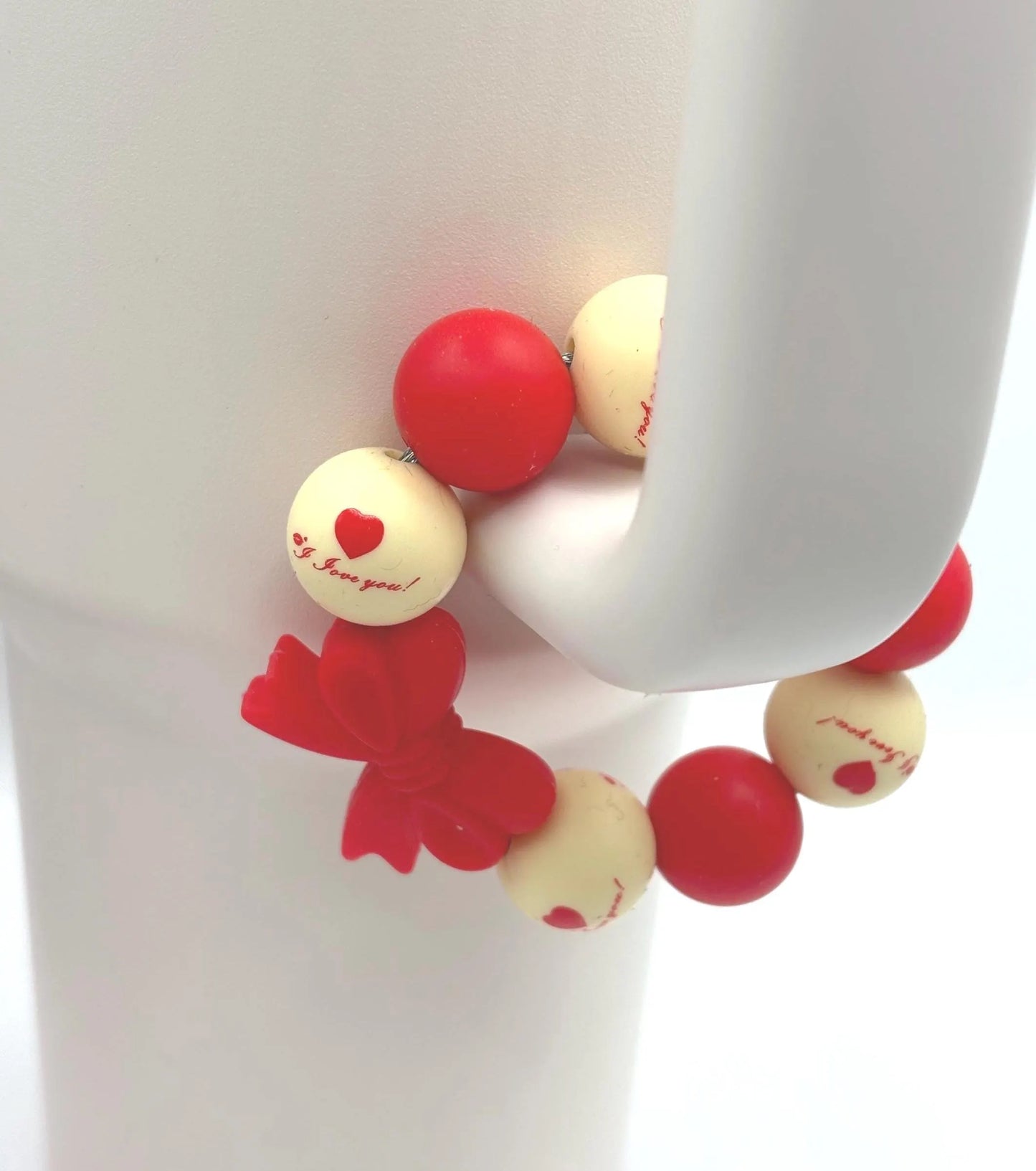 Red Bow I love you  Beaded Cup Charm - cup handle charm - tumbler charm- accessories