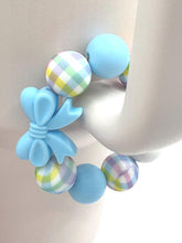 Load image into Gallery viewer, Light Blue Bow Plaid Beaded Cup Charm - cup handle charm - tumbler charm - accessories
