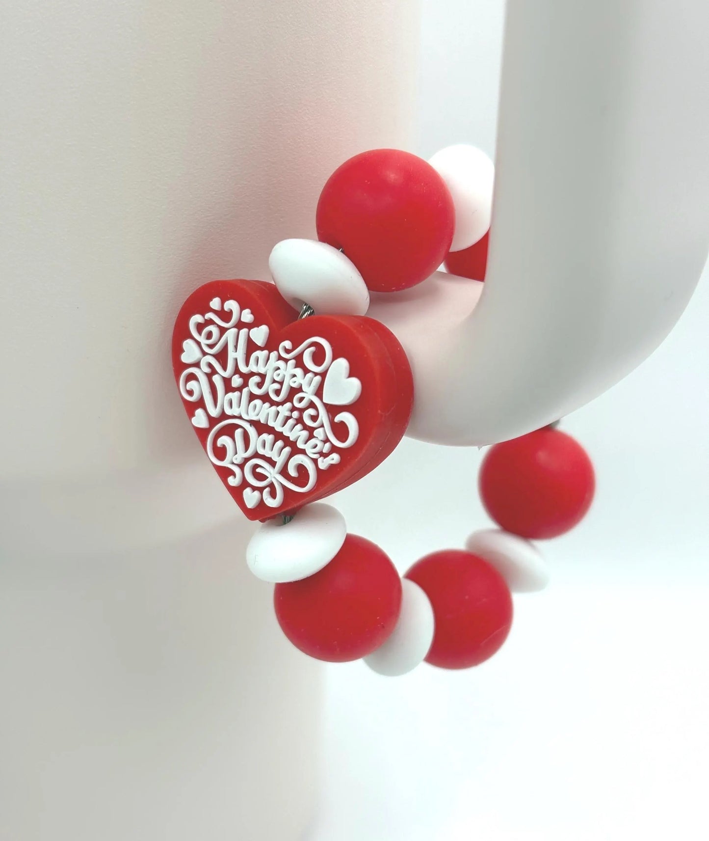 Happy Valentines Day Beaded Cup Charm - cup handle charm - tumbler charm- accessories