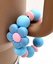 Load image into Gallery viewer, Blue Flower Beaded Cup Charm - cup handle charm - tumbler charm - accessories
