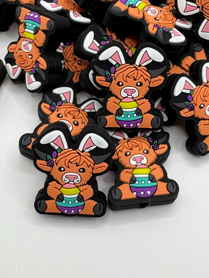 Easter Highland Cow Silicone Focal Bead