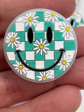 Load image into Gallery viewer, Smiley Face Checkered Silicone Focal Bead- teal
