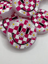 Load image into Gallery viewer, Smiley Face Checkered Silicone Focal Bead- pink
