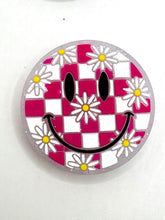 Load image into Gallery viewer, Smiley Face Checkered Silicone Focal Bead- pink
