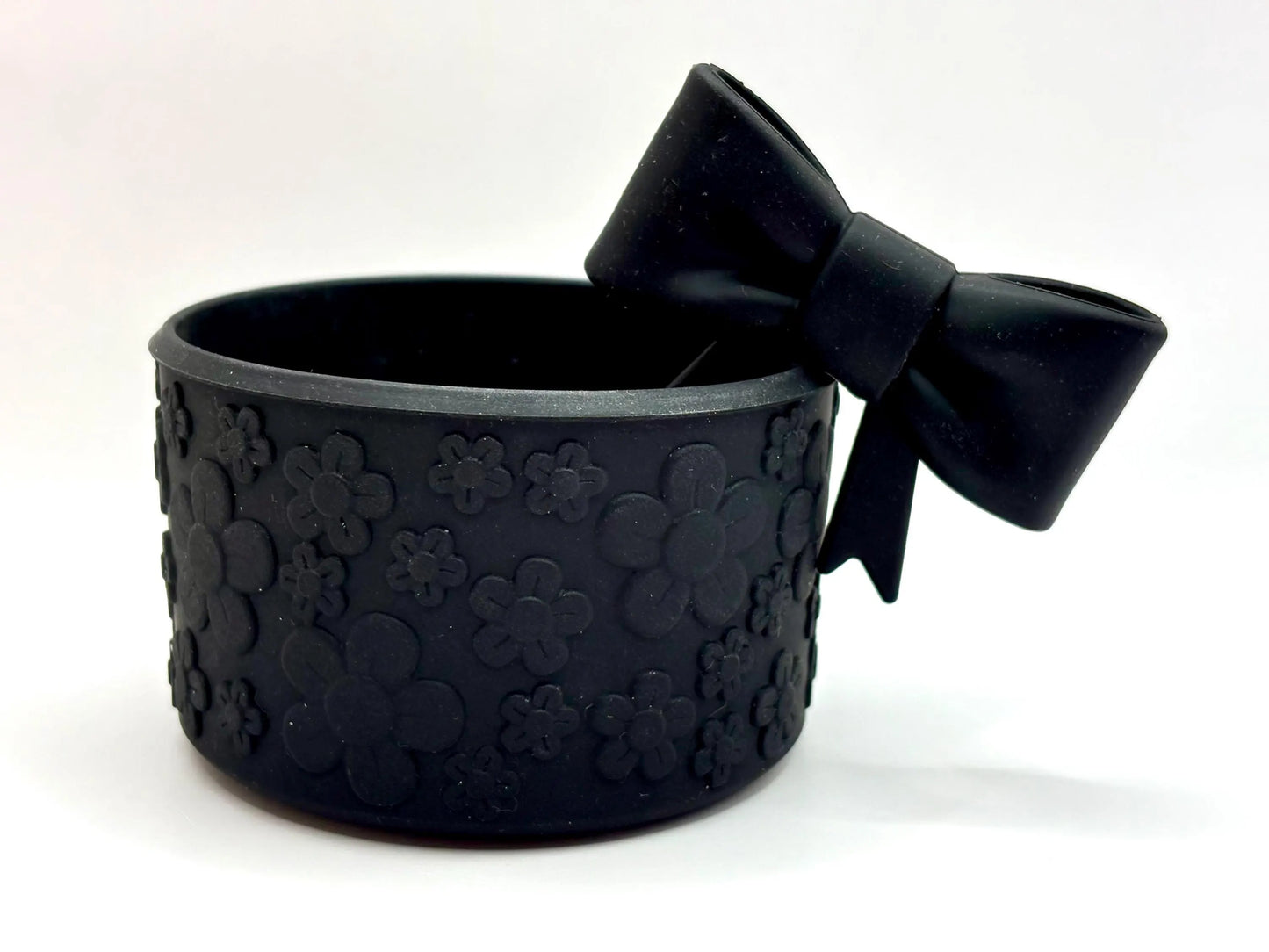 Black Bow Straw Topper and Floral Texture Tumbler Boot - Silicone Boot- Tumbler Accessories