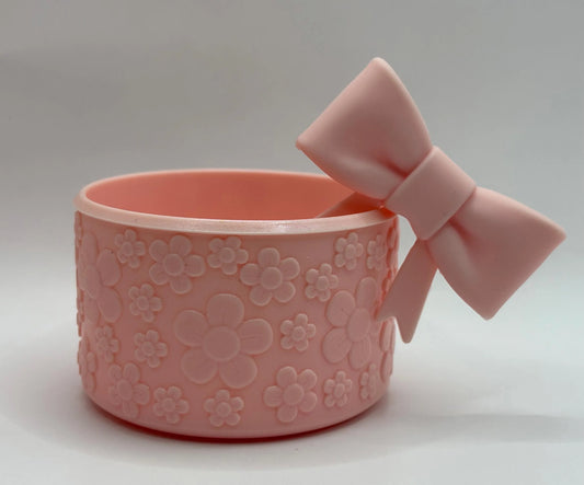 Light Pink Bow Straw Topper and Floral Texture Tumbler Boot - Silicone Boot- Tumbler Accessories