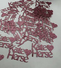 Load image into Gallery viewer, Confetti with 2 names and heart - personalized - glitter - table scatter - 50 pieces
