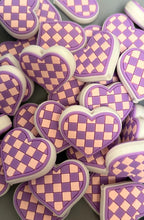 Load image into Gallery viewer, Purple Checkered Heart -  Silicone Focal Bead

