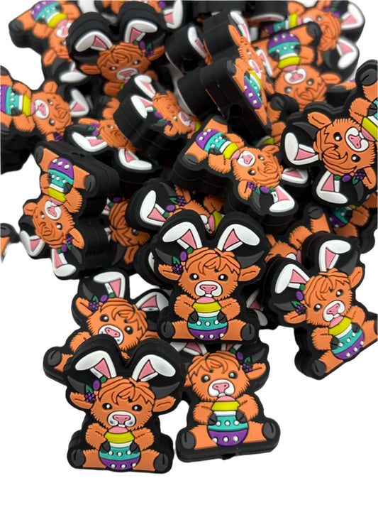 Easter Highland Cow Silicone Focal Bead