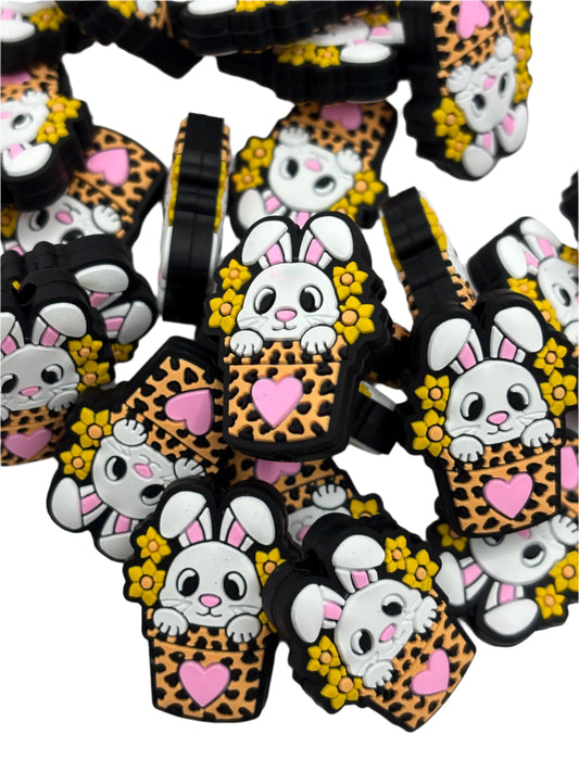 Easter Bunny in Basket,  Silicone Focal Bead