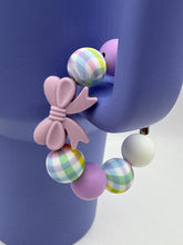 Load image into Gallery viewer, Purple Bow Plaid Beaded Cup Charm - cup handle charm - tumbler charm - accessories
