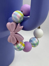 Load image into Gallery viewer, Purple Bow Plaid Beaded Cup Charm - cup handle charm - tumbler charm - accessories
