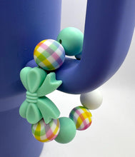 Load image into Gallery viewer, Mint Green Bow Plaid Beaded Cup Charm - cup handle charm - tumbler charm - accessories
