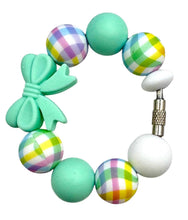 Load image into Gallery viewer, Mint Green Bow Plaid Beaded Cup Charm - cup handle charm - tumbler charm - accessories
