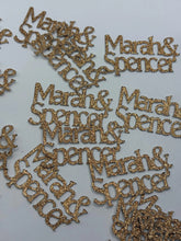 Load image into Gallery viewer, Personalized Confetti with 2 names,glitter table scatter, Bridal showers, engagement parties, weddings,anniversary, 50 pieces

