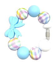 Load image into Gallery viewer, Light Blue Bow Plaid Beaded Cup Charm - cup handle charm - tumbler charm - accessories
