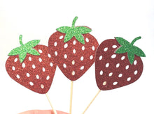 Load image into Gallery viewer, Strawberry Cupcake Toppers- 6 pieces
