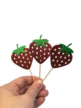 Load image into Gallery viewer, Strawberry Cupcake Toppers- 6 pieces
