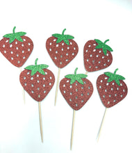 Load image into Gallery viewer, Strawberry Cupcake Toppers- 6 pieces
