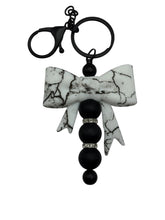 Load image into Gallery viewer, Marble Bow Keychain -Cute Purse Charm
