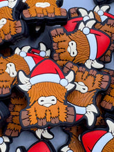 Load image into Gallery viewer, Highland Cow with Santa Hat  Silicone Focal Bead
