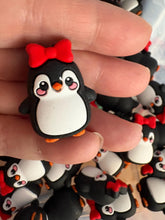 Load image into Gallery viewer, Penguin With Red Bow 3D Silicone Focal Bead
